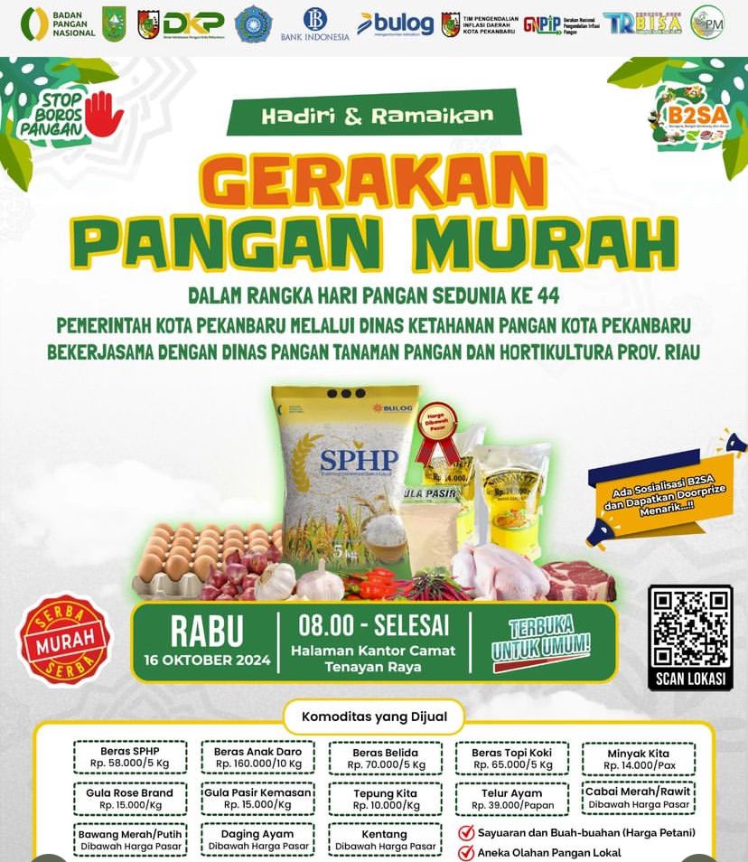 Hadiri dan Ramaikan, Pasar Murah Digelar di Kantor Camat Tenayan Raya Besok