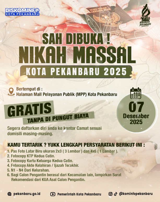 Nikah Massal Gratis Pemko Pekanbaru Sudah Didaftar 43 Calon Pasutri